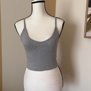Ribbed Gray V-Neck Cropped Tank Top